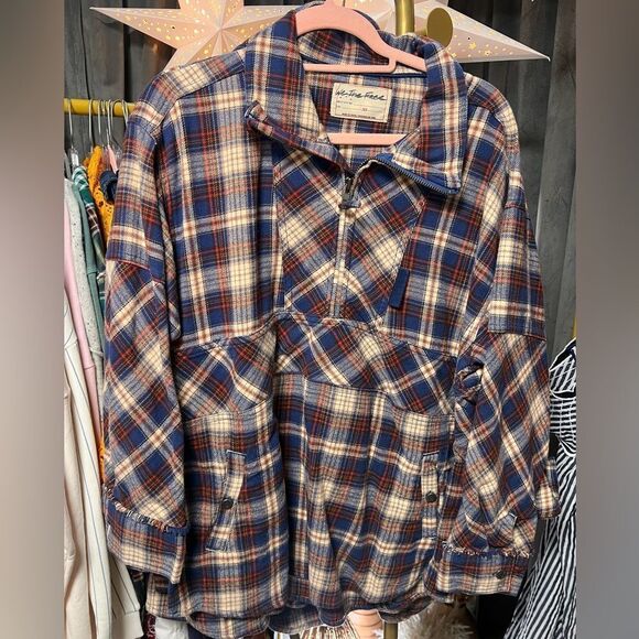 Free People We the Free Wind River Plaid Flannel Pullover Shirt Navy Combo NWOT - Picture 3 of 6